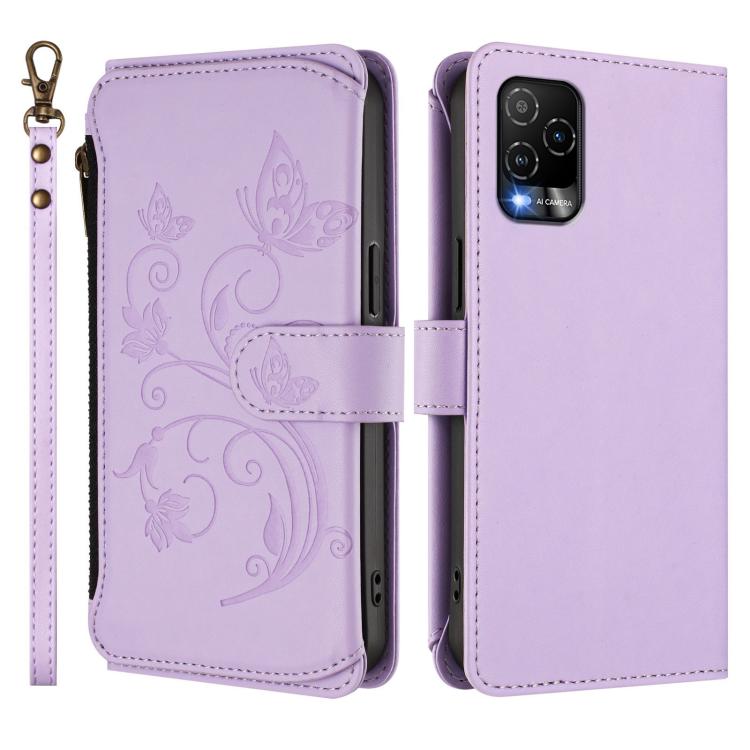 For BLU View 5 Pro Butterfly Love Flower Multi-card Zipper Wallet Leather Phone Case