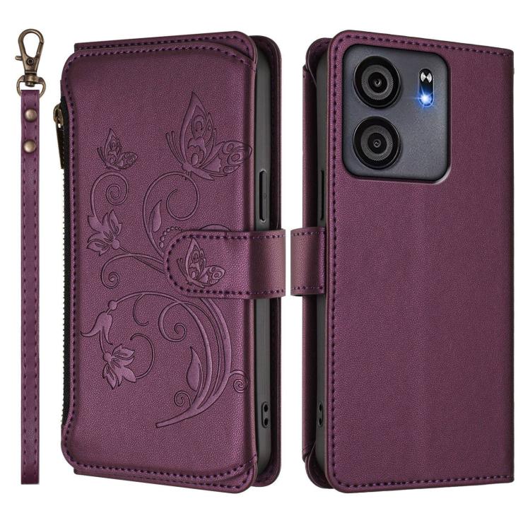 For BLU View 5 Butterfly Love Flower Multi-card Zipper Wallet Leather Phone Case