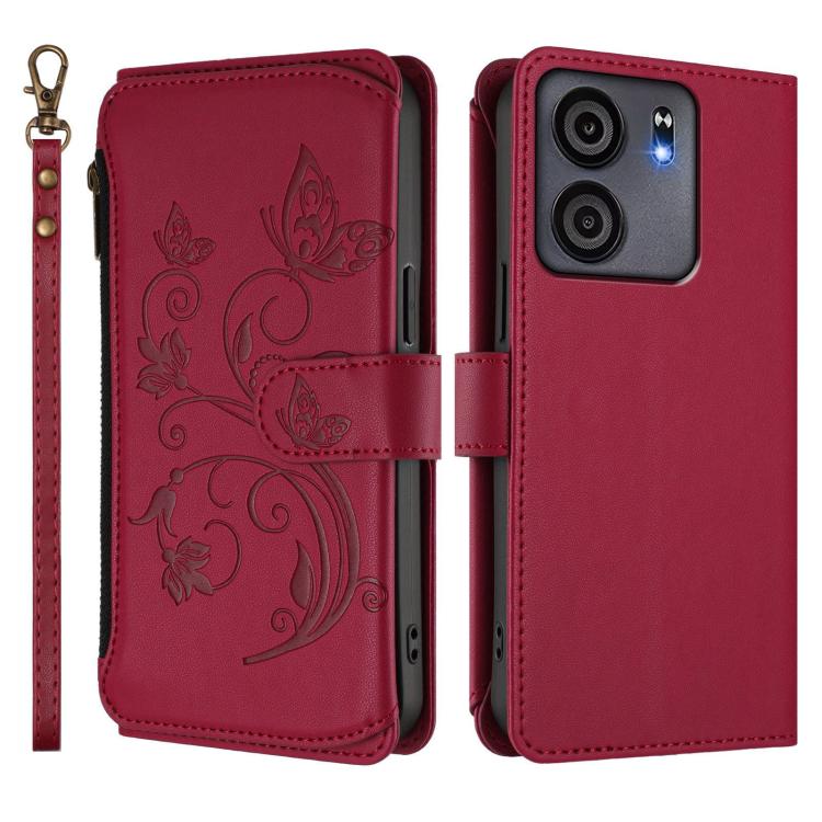 For BLU View 5 Butterfly Love Flower Multi-card Zipper Wallet Leather Phone Case