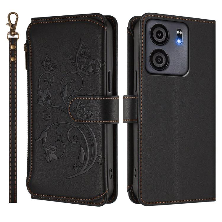 For BLU View 5 Butterfly Love Flower Multi-card Zipper Wallet Leather Phone Case