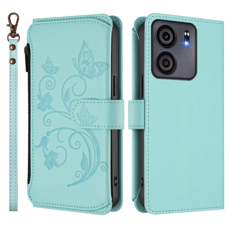 For BLU View 5 Butterfly Love Flower Multi-card Zipper Wallet Leather Phone Case