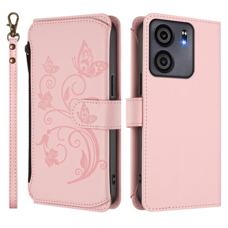 For BLU View 5 Butterfly Love Flower Multi-card Zipper Wallet Leather Phone Case