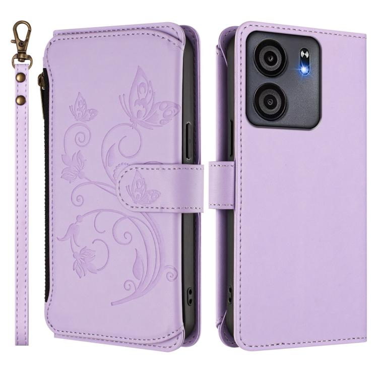 For BLU View 5 Butterfly Love Flower Multi-card Zipper Wallet Leather Phone Case