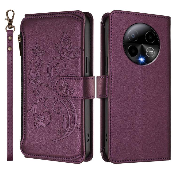 For BLU Bold K50 Butterfly Love Flower Multi-card Zipper Wallet Leather Phone Case