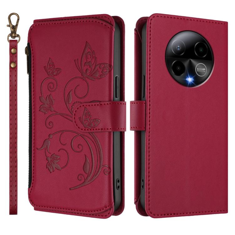 For BLU Bold K50 Butterfly Love Flower Multi-card Zipper Wallet Leather Phone Case