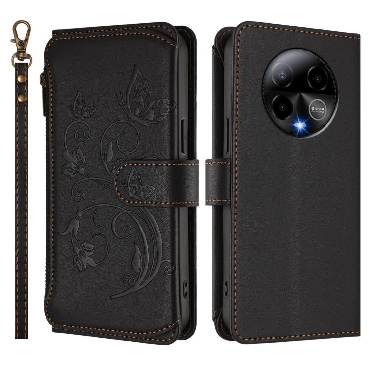 For BLU Bold K50 Butterfly Love Flower Multi-card Zipper Wallet Leather Phone Case