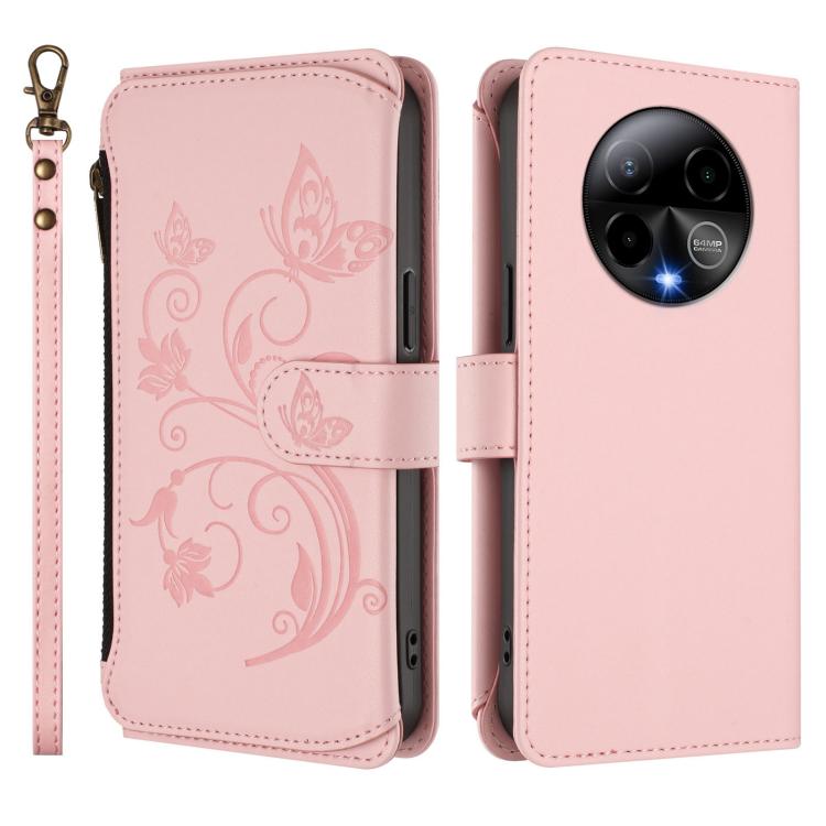 For BLU Bold K50 Butterfly Love Flower Multi-card Zipper Wallet Leather Phone Case