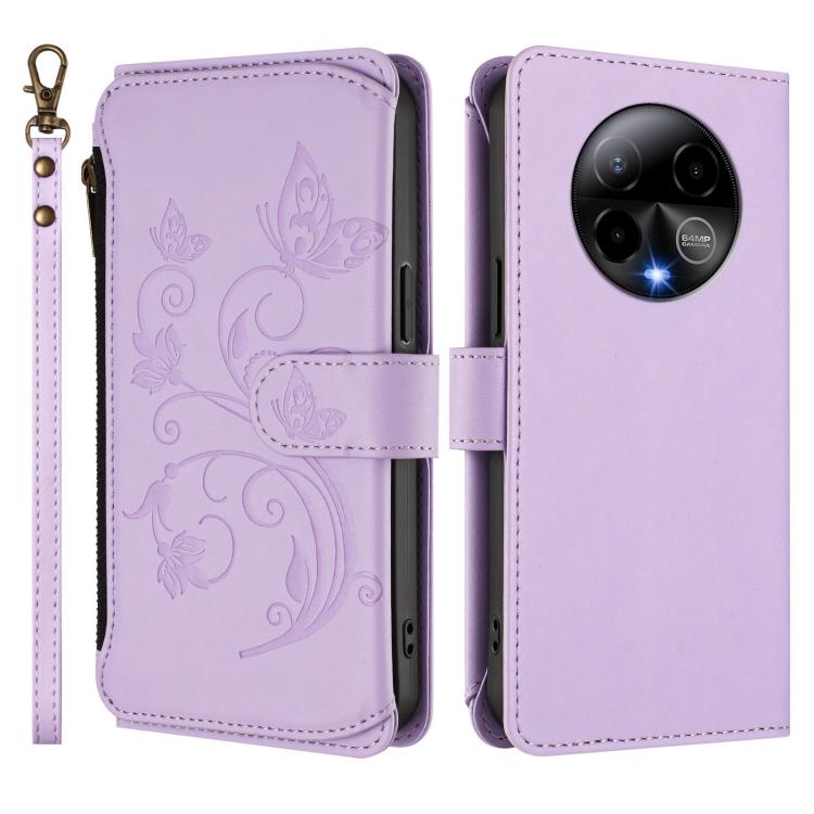 For BLU Bold K50 Butterfly Love Flower Multi-card Zipper Wallet Leather Phone Case
