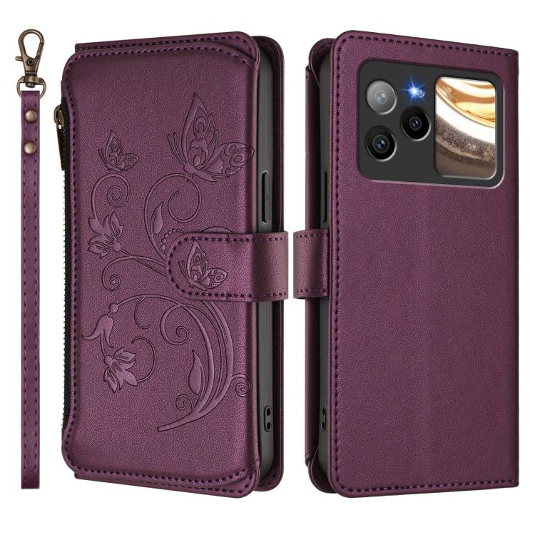 For BLU Bold N4 Butterfly Love Flower Multi-card Zipper Wallet Leather Phone Case