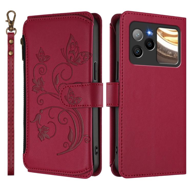 For BLU Bold N4 Butterfly Love Flower Multi-card Zipper Wallet Leather Phone Case