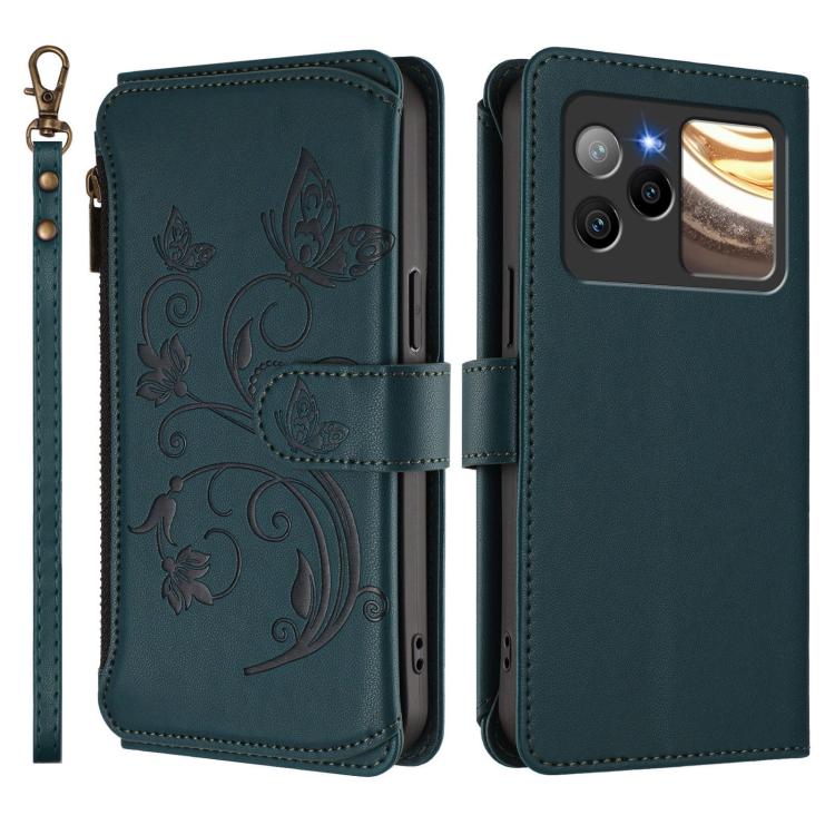 For BLU Bold N4 Butterfly Love Flower Multi-card Zipper Wallet Leather Phone Case