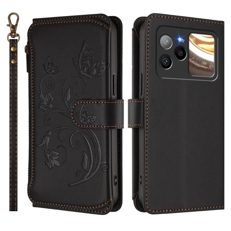 For BLU Bold N4 Butterfly Love Flower Multi-card Zipper Wallet Leather Phone Case