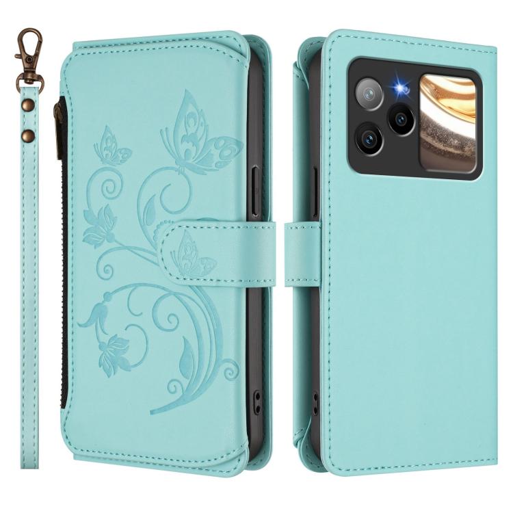 For BLU Bold N4 Butterfly Love Flower Multi-card Zipper Wallet Leather Phone Case