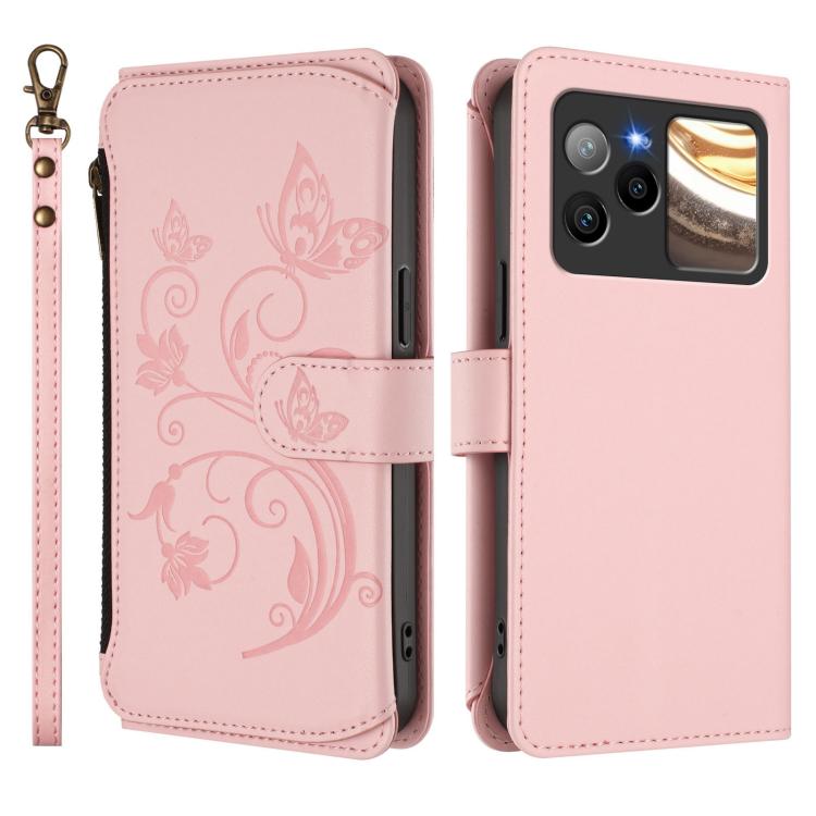 For BLU Bold N4 Butterfly Love Flower Multi-card Zipper Wallet Leather Phone Case