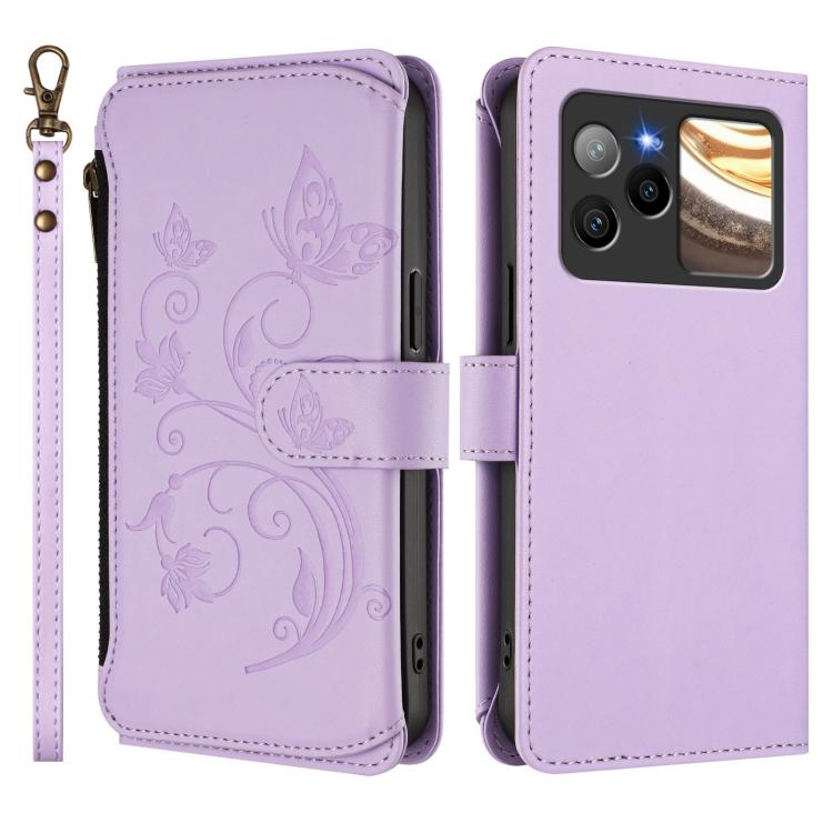 For BLU Bold N4 Butterfly Love Flower Multi-card Zipper Wallet Leather Phone Case