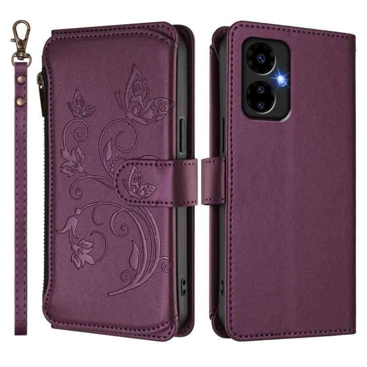 For Boost Mobile Celero 5G 2024 / 3 5G Butterfly Love Flower Multi-card Zipper Wallet Leather Phone Case