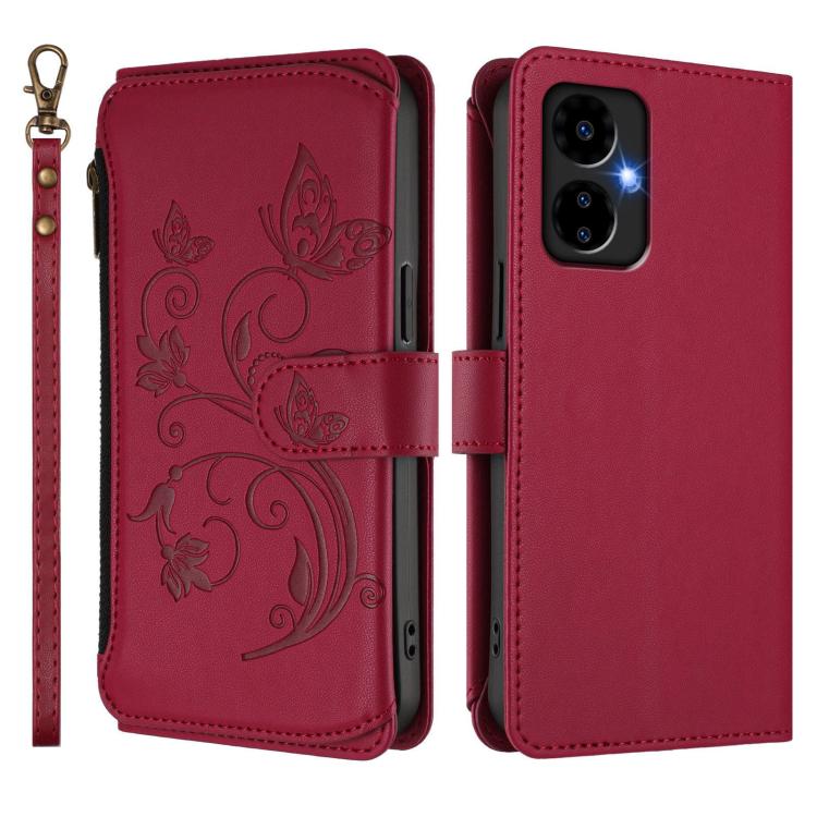 For Boost Mobile Celero 5G 2024 / 3 5G Butterfly Love Flower Multi-card Zipper Wallet Leather Phone Case
