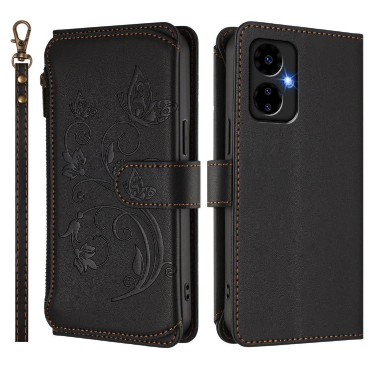 For Boost Mobile Celero 5G 2024 / 3 5G Butterfly Love Flower Multi-card Zipper Wallet Leather Phone Case