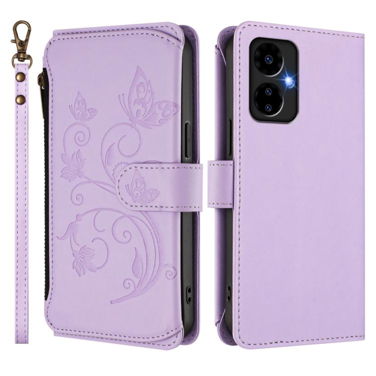 For Boost Mobile Celero 5G 2024 / 3 5G Butterfly Love Flower Multi-card Zipper Wallet Leather Phone Case