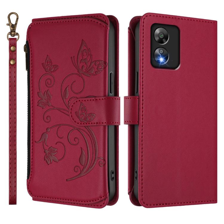 For Boost Mobile Celero 5G SC / SN339D Butterfly Love Flower Multi-card Zipper Wallet Leather Phone Case