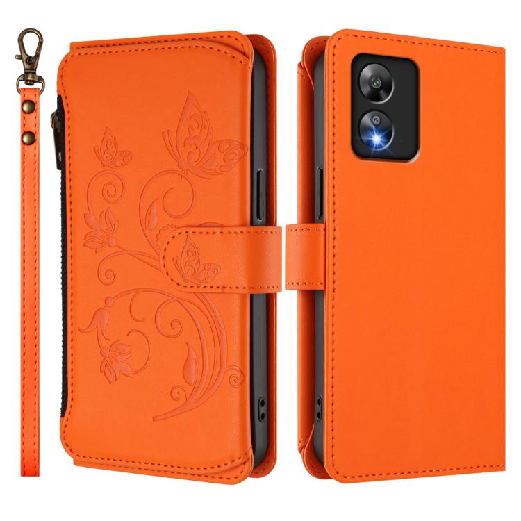 For Boost Mobile Celero 5G SC / SN339D Butterfly Love Flower Multi-card Zipper Wallet Leather Phone Case