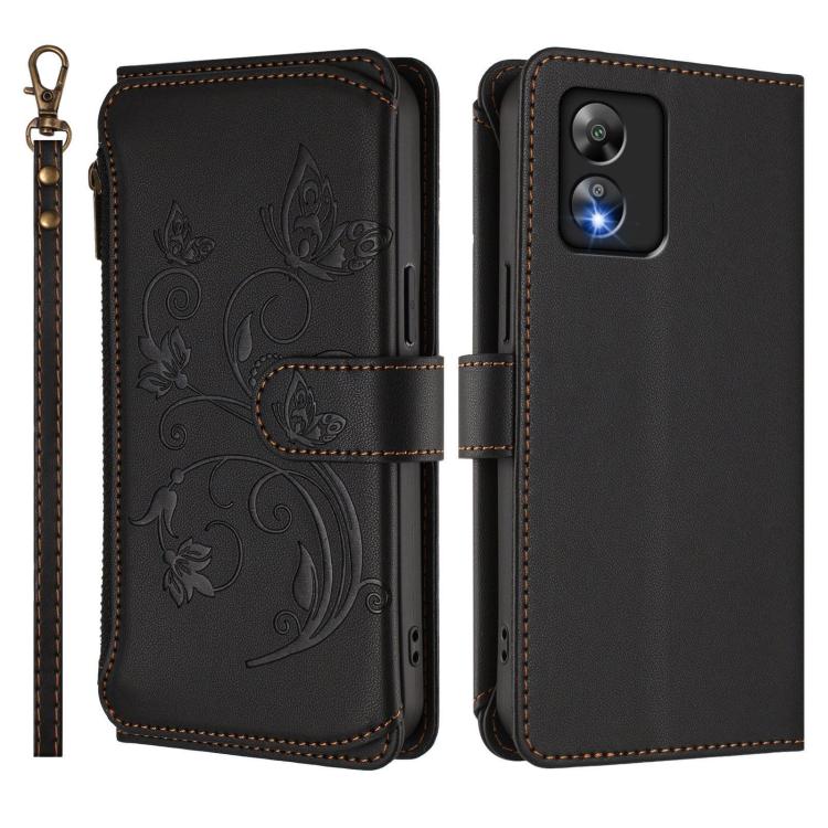 For Boost Mobile Celero 5G SC / SN339D Butterfly Love Flower Multi-card Zipper Wallet Leather Phone Case