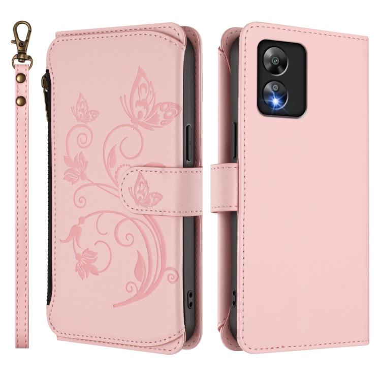 For Boost Mobile Celero 5G SC / SN339D Butterfly Love Flower Multi-card Zipper Wallet Leather Phone Case