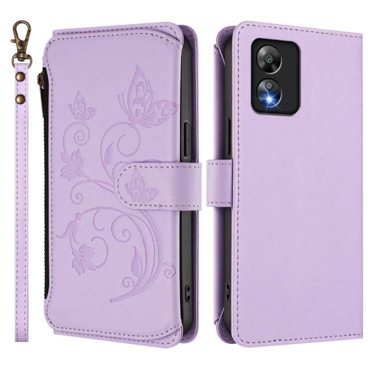 For Boost Mobile Celero 5G SC / SN339D Butterfly Love Flower Multi-card Zipper Wallet Leather Phone Case