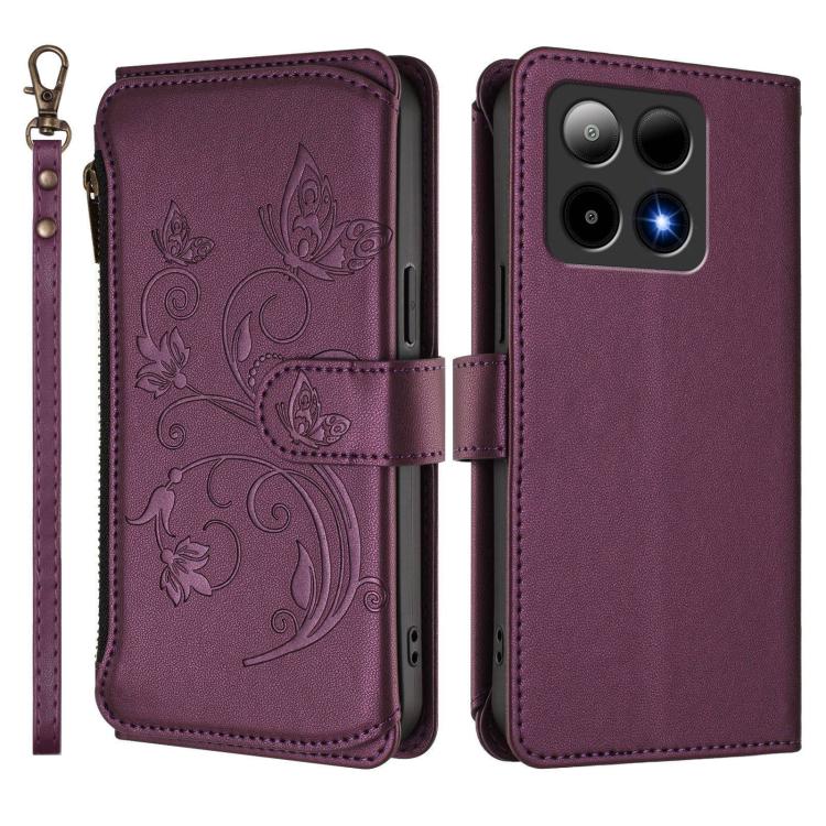 For Boost Mobile Summit 5G Butterfly Love Flower Multi-card Zipper Wallet Leather Phone Case