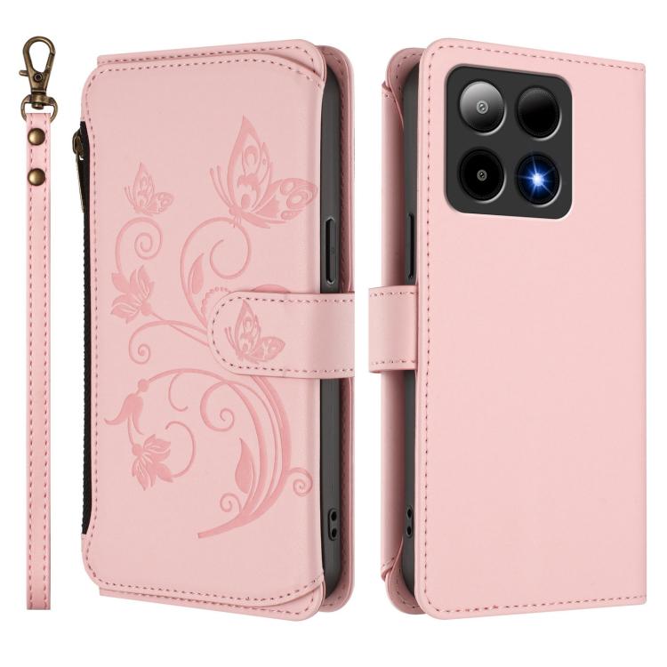 For Boost Mobile Summit 5G Butterfly Love Flower Multi-card Zipper Wallet Leather Phone Case