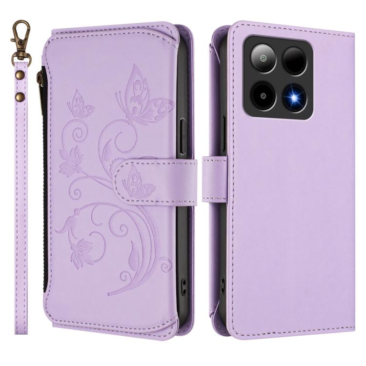 For Boost Mobile Summit 5G Butterfly Love Flower Multi-card Zipper Wallet Leather Phone Case