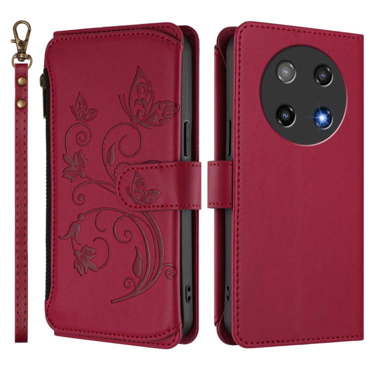 For Coolpad C16 Butterfly Love Flower Multi-card Zipper Wallet Leather Phone Case