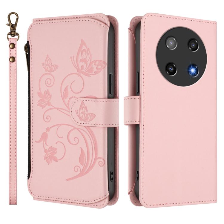For Coolpad C16 Butterfly Love Flower Multi-card Zipper Wallet Leather Phone Case