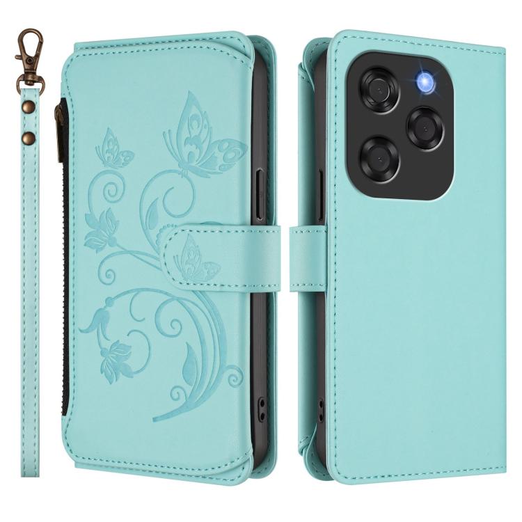 For Coolpad X100 Butterfly Love Flower Multi-card Zipper Wallet Leather Phone Case