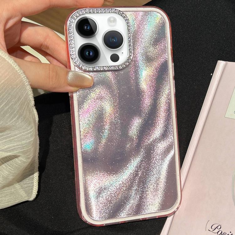 For iPhone 14 Pro Max 3 in 1 Diamond Lens Frame Quicksand Pattern Phone Case