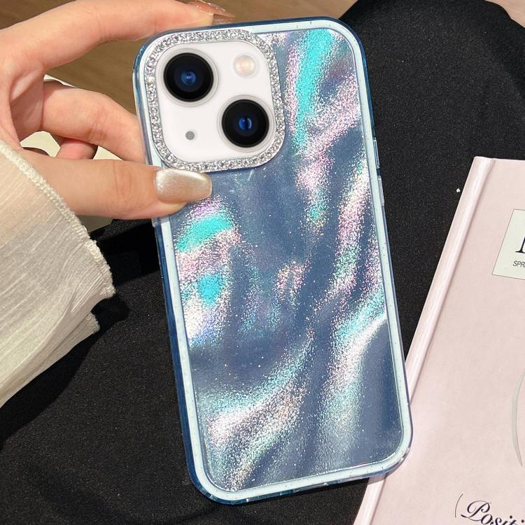 For iPhone 13 3 in 1 Diamond Lens Frame Quicksand Pattern Phone Case