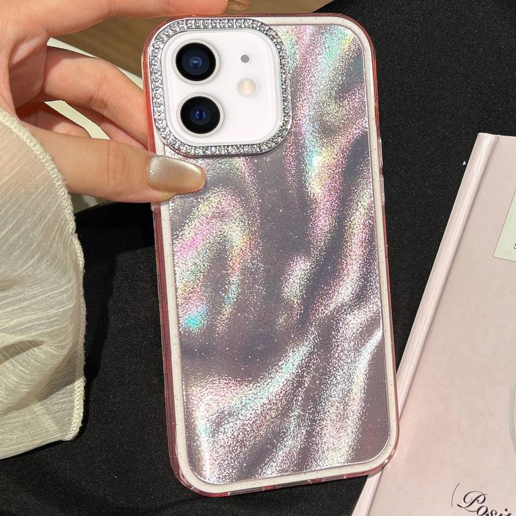 For iPhone 12 3 in 1 Diamond Lens Frame Quicksand Pattern Phone Case