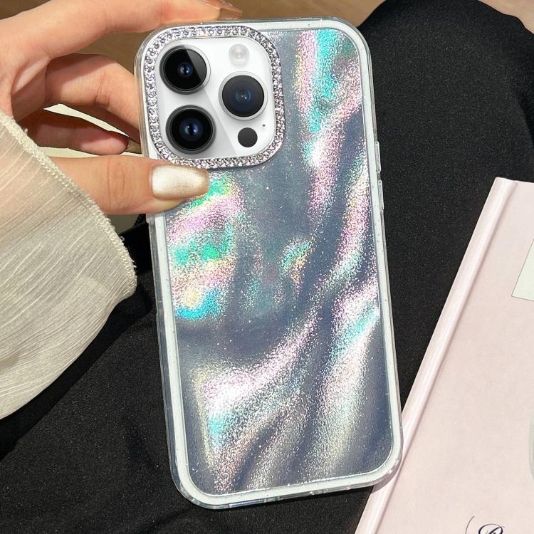 For iPhone 12 Pro 3 in 1 Diamond Lens Frame Quicksand Pattern Phone Case
