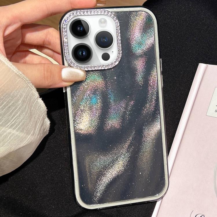 For iPhone 12 Pro 3 in 1 Diamond Lens Frame Quicksand Pattern Phone Case