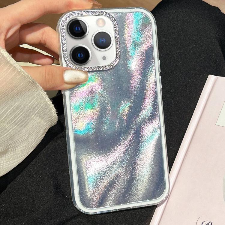 For iPhone 11 Pro Max 3 in 1 Diamond Lens Frame Quicksand Pattern Phone Case