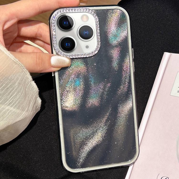 For iPhone 11 Pro Max 3 in 1 Diamond Lens Frame Quicksand Pattern Phone Case