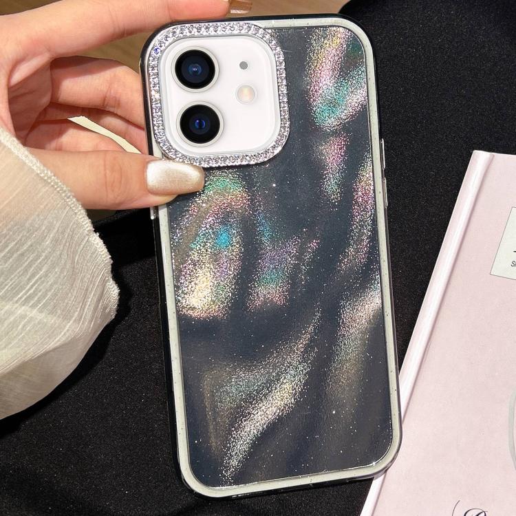 For iPhone 11 3 in 1 Diamond Lens Frame Quicksand Pattern Phone Case