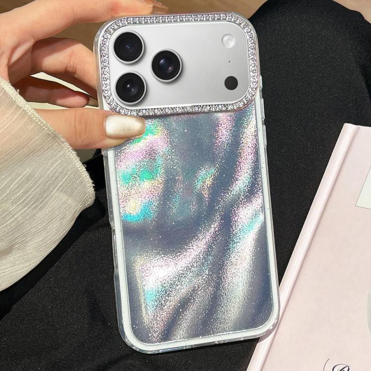 For iPhone 17 Pro Max 3 in 1 Diamond Lens Frame Quicksand Pattern Phone Case