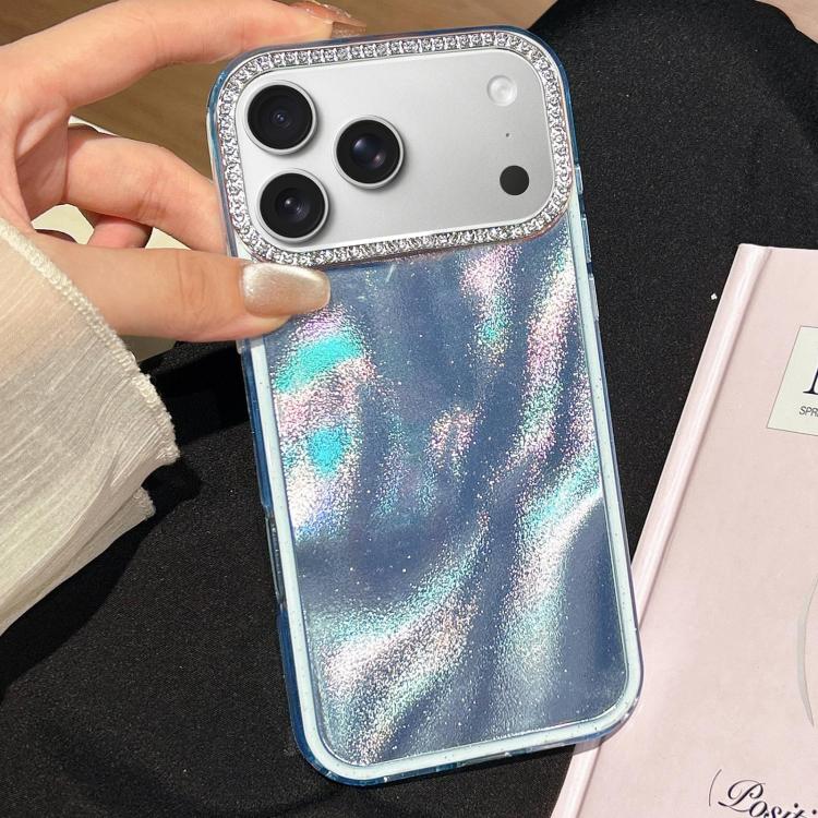 For iPhone 17 Pro Max 3 in 1 Diamond Lens Frame Quicksand Pattern Phone Case