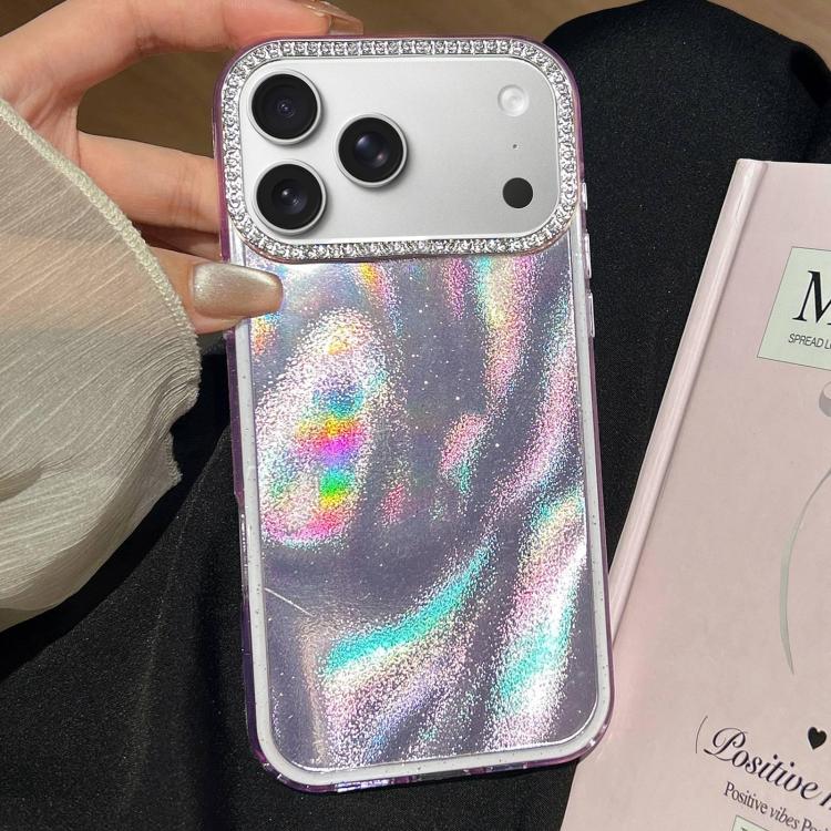 For iPhone 17 Pro 3 in 1 Diamond Lens Frame Quicksand Pattern Phone Case