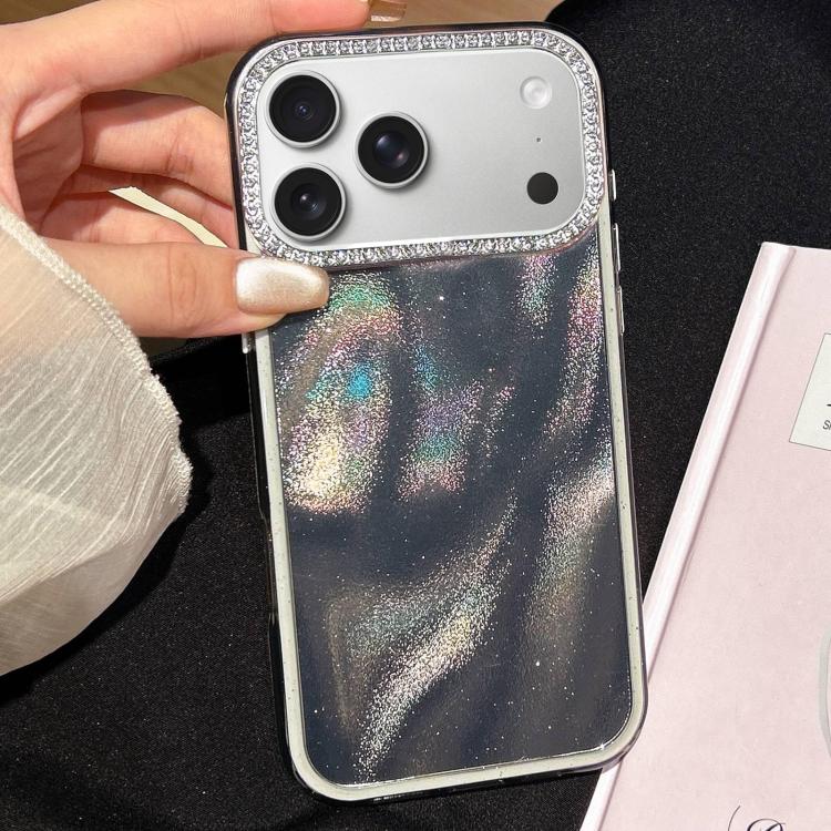 For iPhone 17 Pro 3 in 1 Diamond Lens Frame Quicksand Pattern Phone Case