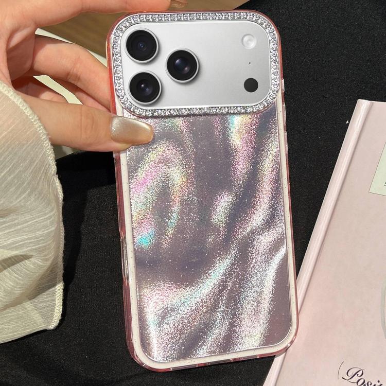 For iPhone 17 Pro 3 in 1 Diamond Lens Frame Quicksand Pattern Phone Case