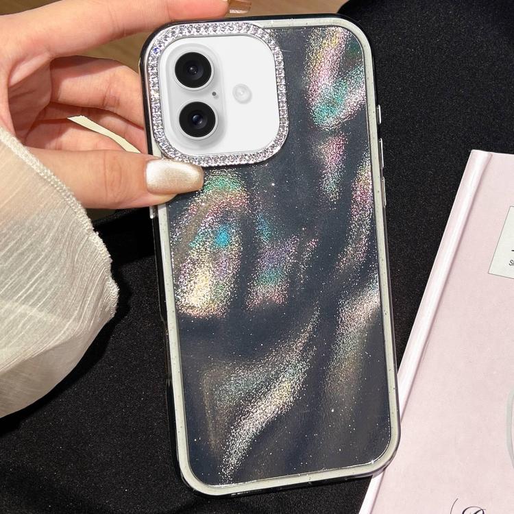 For iPhone 17 3 in 1 Diamond Lens Frame Quicksand Pattern Phone Case