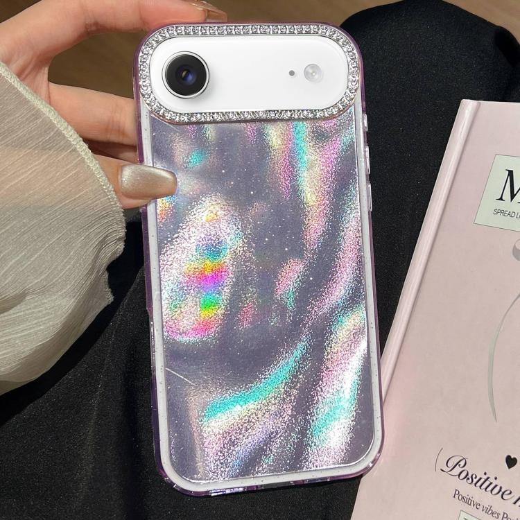 For iPhone Air 3 in 1 Diamond Lens Frame Quicksand Pattern Phone Case