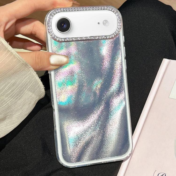 For iPhone Air 3 in 1 Diamond Lens Frame Quicksand Pattern Phone Case